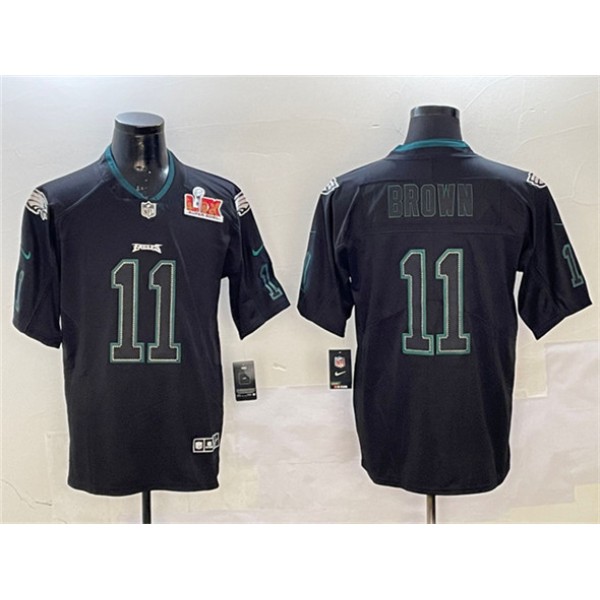 Philadelphia Eagles #11 A.J. Brown Lights Out Black 2025 Super Bowl LIX Patch Color Rush Vapor Untouchable Limited Stitched Jersey