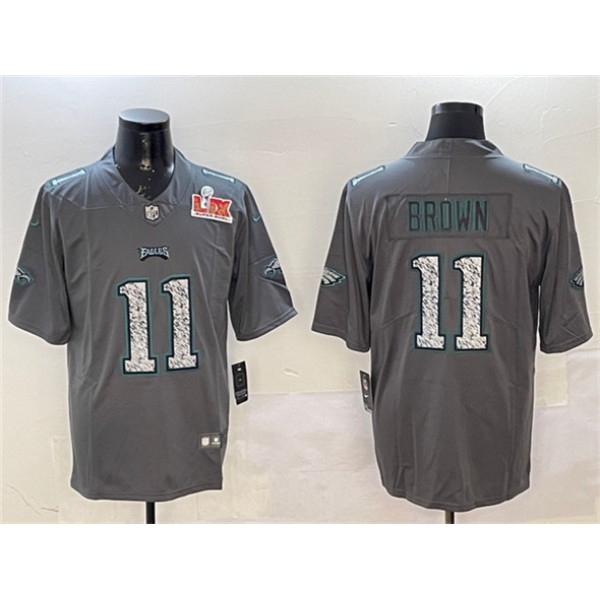 Philadelphia Eagles #11 A.J. Brown Gray 2025 Super Bowl LIX Patch Fashion Vapor Untouchable Limited Stitched Jersey