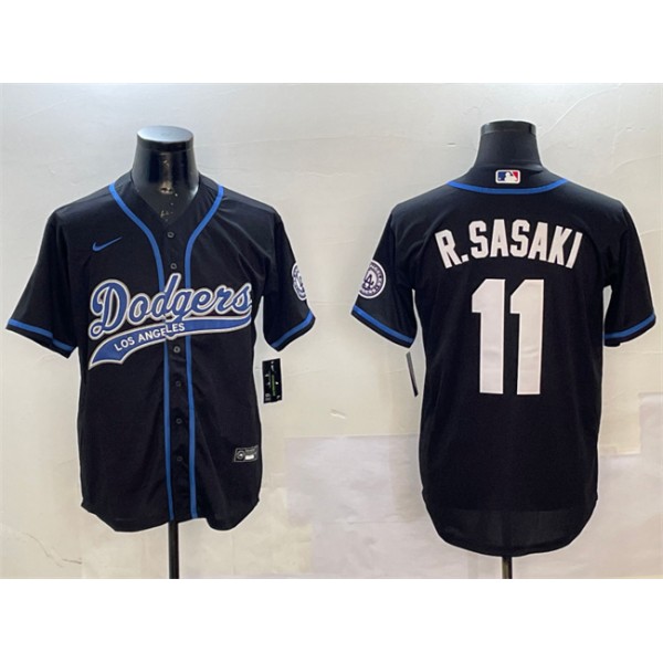 Los Angeles Dodgers #11 Roki Sasaki Black With Patch Cool Base Stitched Jersey