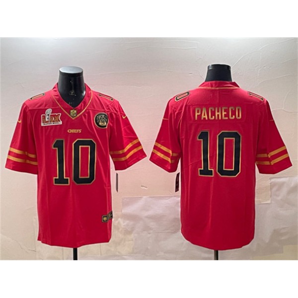 Kansas City Chiefs #10 Isiah Pacheco Red Gold 2025 Super Bowl LIX Patch Vapor Untouchable Limited Stitched Jersey