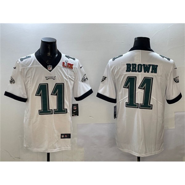 Philadelphia Eagles #11 A.J. Brown White 2025 Super Bowl LIX Patch Vapor Untouchable Limited Stitched Jersey