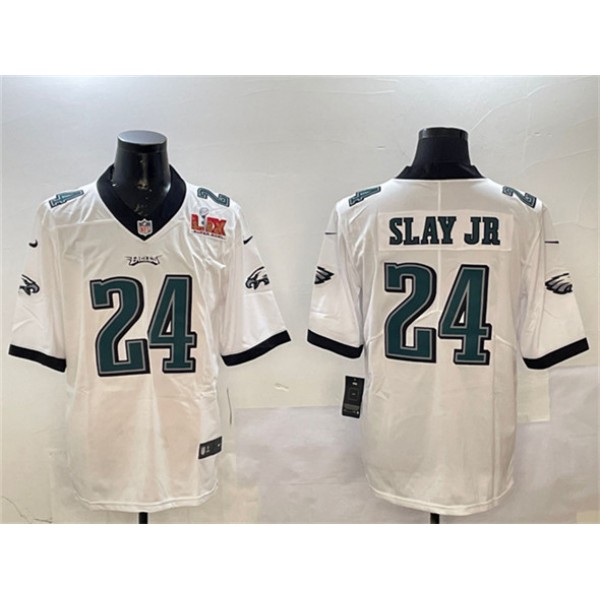 Philadelphia Eagles #24 Darius Slay Jr. White 2025 Super Bowl LIX Patch Vapor Untouchable Limited Stitched Jersey