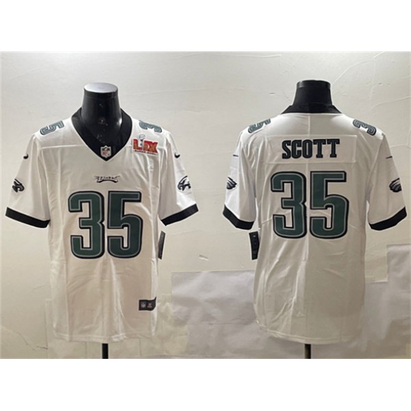 Philadelphia Eagles #35 Boston Scott White 2025 Super Bowl LIX Patch Vapor Untouchable Limited Stitched Jersey