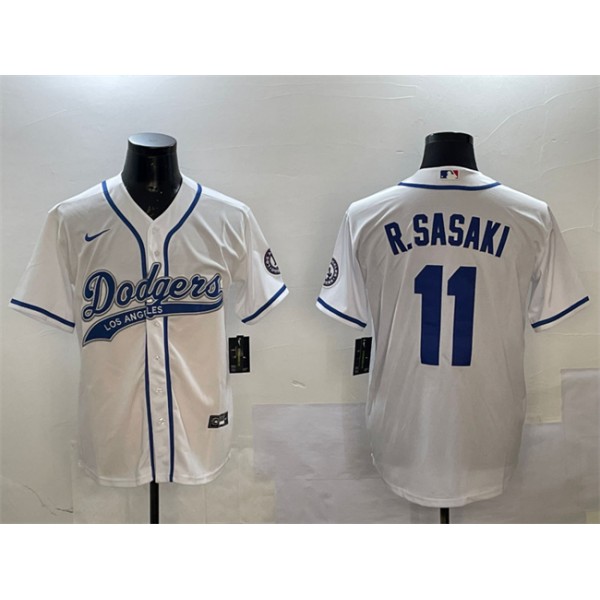 Los Angeles Dodgers #11 Roki Sasaki White With Patch Cool Base Stitched Jersey