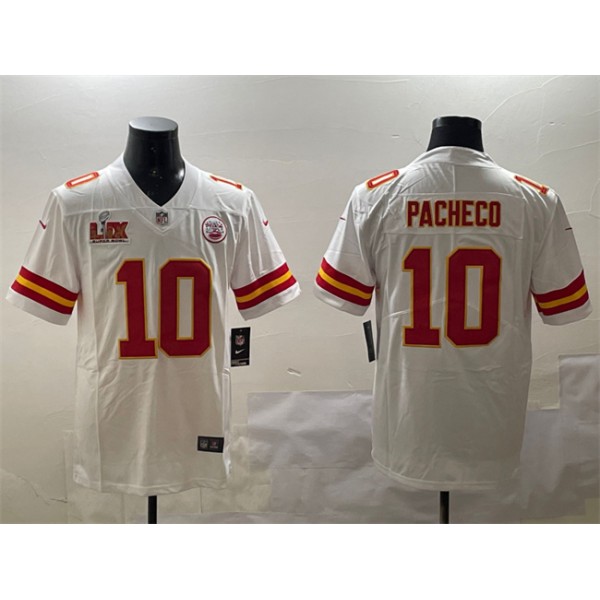 Kansas City Chiefs #10 Isiah Pacheco White 2025 Super Bowl LIX Patch Vapor Untouchable Limited Stitched Jersey