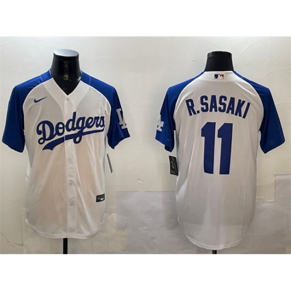 Los Angeles Dodgers #11 Roki Sasaki White Blue Cool Base Stitched Jersey