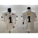 Philadelphia Eagles #1 Jalen Hurts White Gold 2025 Super Bowl LIX Patch And 3-Star C Patch Salute To Service Vapor Untouchable Limited Stitched Jersey
