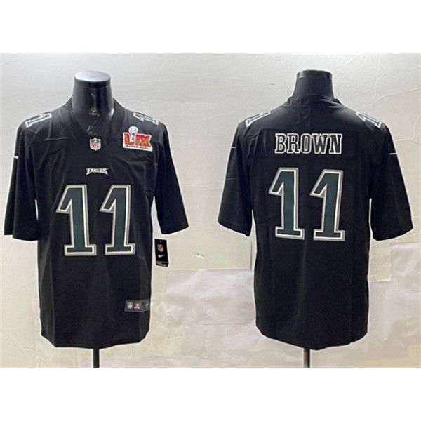 Philadelphia Eagles #11 A. J. Brown Black 2025 Super Bowl LIX Patch Fashion Vapor Untouchable Limited Stitched Jersey