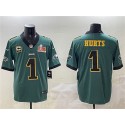 Philadelphia Eagles #1 Jalen Hurts Green Golden 2025 Super Bowl LIX Patch And 2-Star C Patch Vapor Untouchable Limited Stitched Jersey