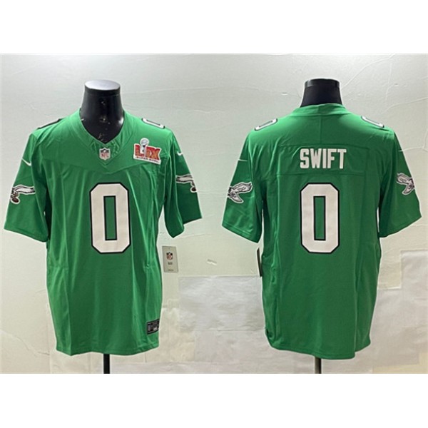 Philadelphia Eagles #0 D'Andre Swift Green 2025 Super Bowl LIX Patch F.U.S.E. Throwback Vapor Untouchable Limited Stitched Jersey