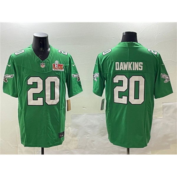 Philadelphia Eagles #20 Brian Dawkins Green 2025 Super Bowl LIX Patch F.U.S.E. Throwback Vapor Untouchable Limited Stitched Jersey