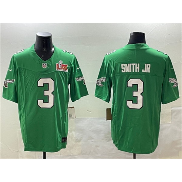 Philadelphia Eagles #3 Nolan Smith Jr. Green 2025 Super Bowl LIX Patch F.U.S.E. Throwback Vapor Untouchable Limited Stitched Jersey