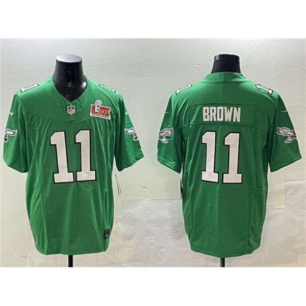Philadelphia Eagles #11 A.J. Brown Green 2025 Super Bowl LIX Patch F.U.S.E. Throwback Vapor Untouchable Limited Stitched Jersey