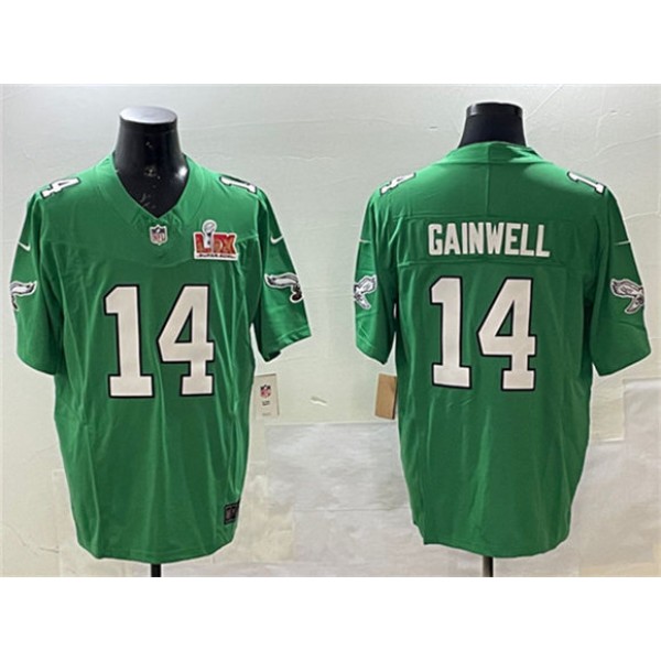 Philadelphia Eagles #14 Kenneth Gainwell Green 2025 Super Bowl LIX Patch F.U.S.E. Throwback Vapor Untouchable Limited Stitched Jersey
