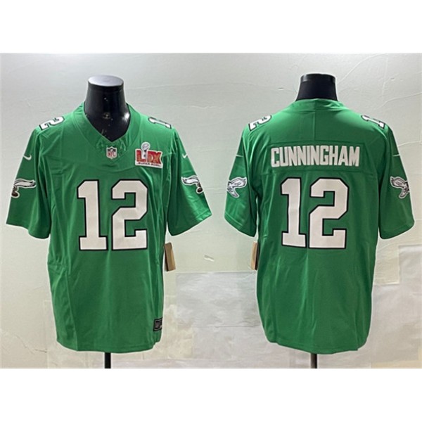 Philadelphia Eagles #12 Randall Cunningham Green 2025 Super Bowl LIX Patch F.U.S.E. Throwback Vapor Untouchable Limited Stitched Jersey