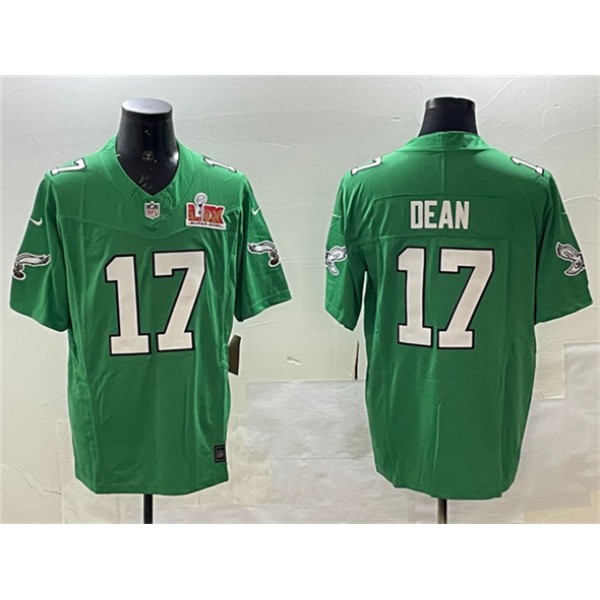 Philadelphia Eagles #17 Nakobe Dean Green 2025 Super Bowl LIX Patch F.U.S.E. Throwback Vapor Untouchable Limited Stitched Jersey