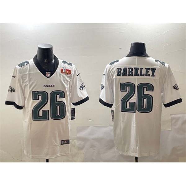 Philadelphia Eagles #26 Saquon Barkley White 2025 Super Bowl LIX Patch New Vapor Untouchable Limited Stitched Jersey