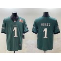 Philadelphia Eagles #1 Jalen Hurts Green 2025 Super Bowl LIX Patch Vapor Untouchable Limited Stitched Jersey
