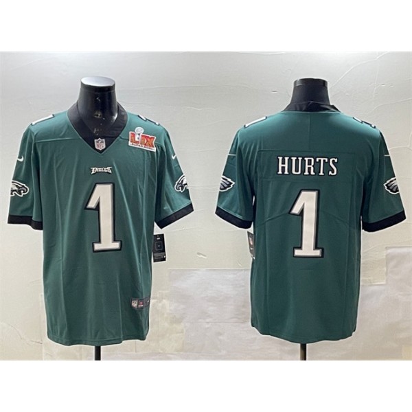 Philadelphia Eagles #1 Jalen Hurts Green 2025 Super Bowl LIX Patch Vapor Untouchable Limited Stitched Jersey