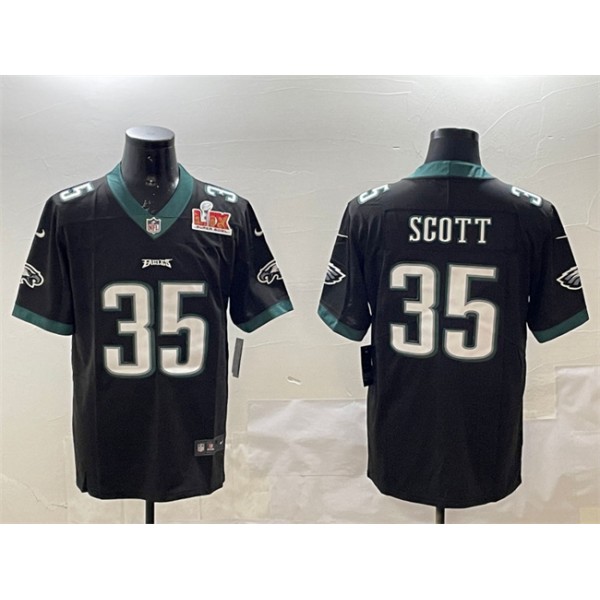 Philadelphia Eagles #35 Boston Scott Black 2025 Super Bowl LIX Patch Vapor Untouchable Limited Stitched Jersey