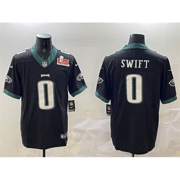 Philadelphia Eagles #0 D'Andre Swift Black 2025 Super Bowl LIX Patch Vapor Untouchable Limited Stitched Jersey