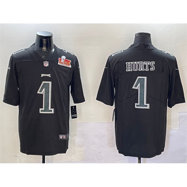 Philadelphia Eagles #1 Jalen Hurts Black 2025 Super Bowl LIX Patch Fashion Vapor Untouchable Limited Stitched Jersey