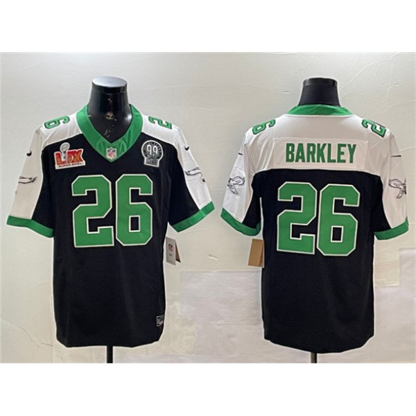 Philadelphia Eagles #26 Saquon Barkley Black 2025 Super Bowl LIX Patch And Jerome Brown Patch F.U.S.E. Alternate Stitched Jersey