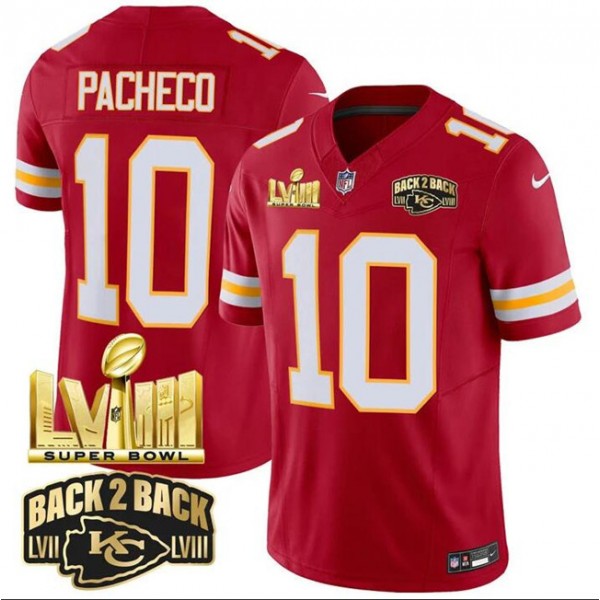 Kansas City Chiefs #10 Isiah Pacheco Red F.U.S.E. Super Bowl LVIII Back 2 Back Gold Patch Vapor Limited Stitched Jersey