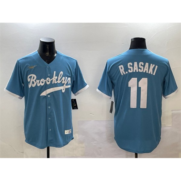 Los Angeles Dodgers #11 Roki Sasaki Blue Throwback Stitched Jersey