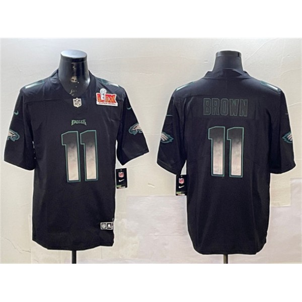 Philadelphia Eagles #11 A. J. Brown Black 2025 Super Bowl LIX Patch Smoke Fashion Vapor Untouchable Limited Stitched Jersey