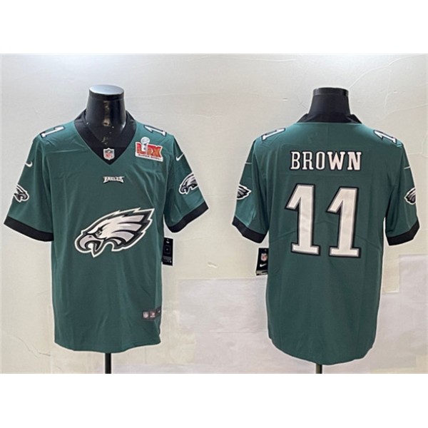 Philadelphia Eagles #11 A. J. Brown Green 2025 Super Bowl LIX Patch Team Big Logo Vapor Untouchable Limited Stitched Jersey