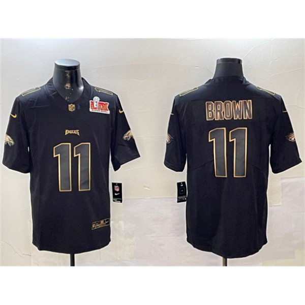 Philadelphia Eagles #11 A. J. Brown Black Gold 2025 Super Bowl LIX Patch Vapor Untouchable Limited Stitched Jersey
