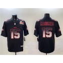 Kansas City Chiefs #15 Patrick Mahomes Black 2025 Super Bowl LIX Patch Smoke Fashion Vapor Limited Stitched Jersey