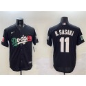 Los Angeles Dodgers #11 Roki Sasaki Black Mexico With World Series Patch Cool Base Stitched Jersey