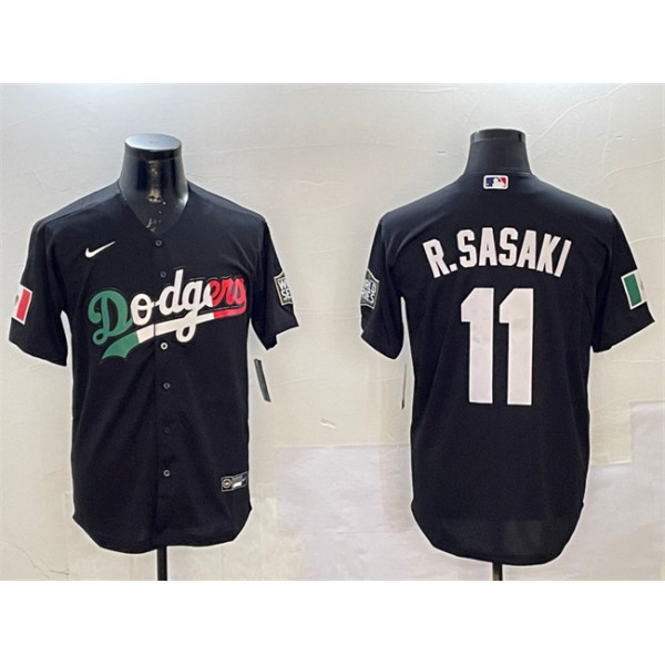 Los Angeles Dodgers #11 Roki Sasaki Black Mexico With World Series Patch Cool Base Stitched Jersey