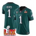 Philadelphia Eagles #1 Jalen Hurts Green 2025 Super Bowl LIX With 3-Star C Patch F.U.S.E. Vapor Untouchable Limited Stitched Jersey