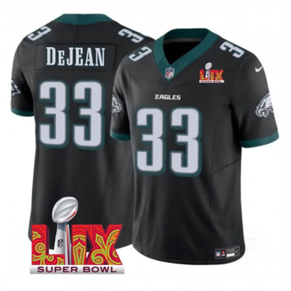Philadelphia Eagles #33 Cooper DeJean Black 2025 Super Bowl LIX Patch Vapor Untouchable Limited Stitched Jersey