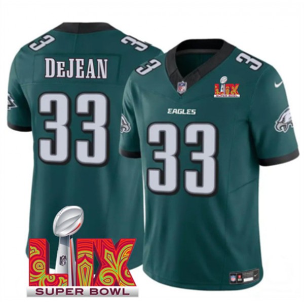 Philadelphia Eagles #33 Cooper DeJean Green 2025 Super Bowl LIX Patch Vapor Untouchable Limited Stitched Jersey