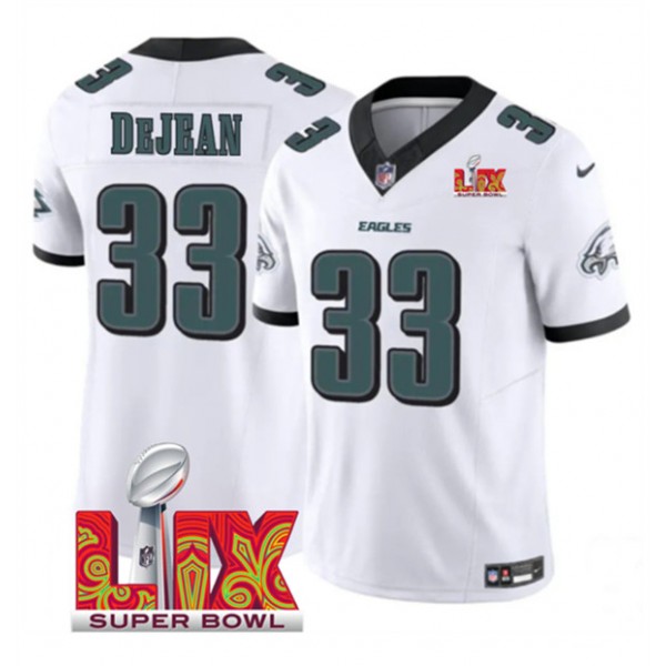 Philadelphia Eagles #33 Cooper DeJean White 2025 Super Bowl LIX Patch Vapor Untouchable Limited Stitched Jersey