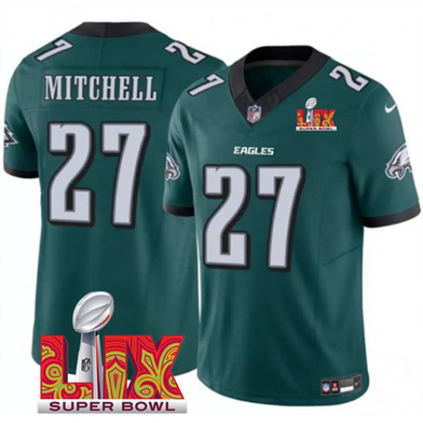 Philadelphia Eagles #27 Quinyon Mitchell Green 2025 Super Bowl LIX Patch Vapor Untouchable Limited Stitched Jersey