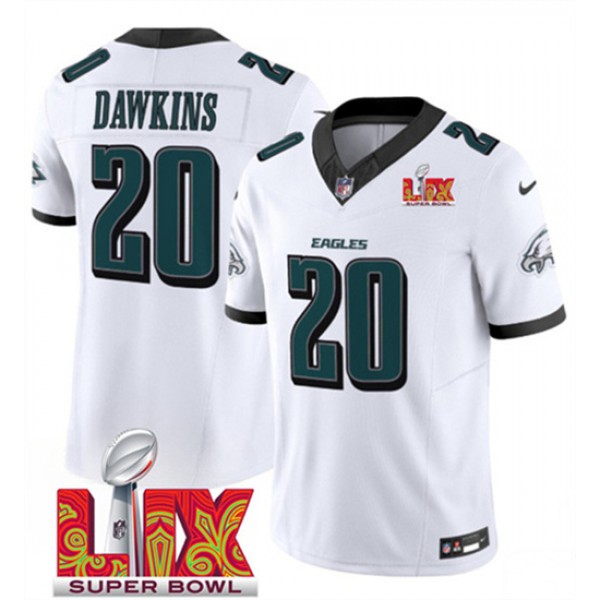 Philadelphia Eagles #20 Brian Dawkins White 2025 Super Bowl LIX Patch Vapor Untouchable Limited Stitched Jersey