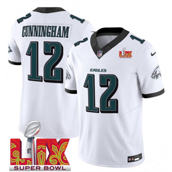 Philadelphia Eagles #12 Randall Cunningham White 2025 Super Bowl LIX Patch Vapor Untouchable Limited Stitched Jersey