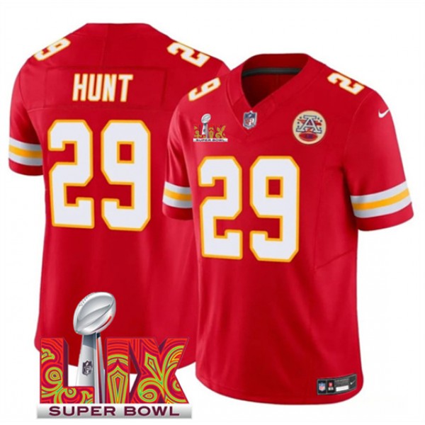 Kansas City Chiefs #29 Kareem Hunt Red 2025 F.U.S.E. Super Bowl LIX Patch Vapor Untouchable Limited Stitched Jersey