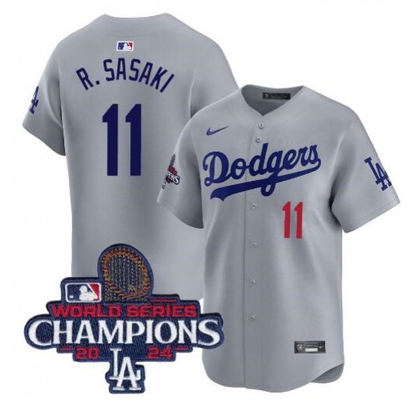 Los Angeles Dodgers #11 Roki Sasaki Gray 2024 World Series Champions Limited Stitched Jersey