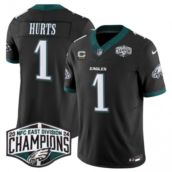 Philadelphia Eagles #1 Jalen Hurts Black 2024 New NFC East Champions With 3-Star C Patch F.U.S.E. Vapor Untouchable Limited Stitched Jersey