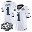 Philadelphia Eagles #1 Jalen Hurts White 2024 New NFC East Champions With 3-Star C Patch F.U.S.E. Vapor Untouchable Limited Stitched Jersey
