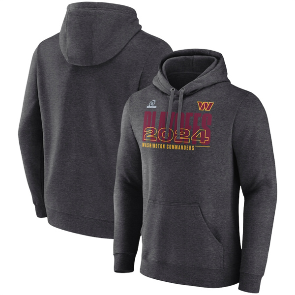 Washington Commanders Heather Charcoal 2024 Playoffs Fleece Pullover Hoodie