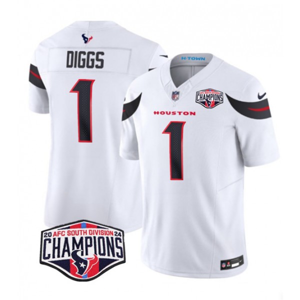 Houston Texans #1 Stefon Diggs White F.U.S.E. 2024 AFC South Division Champions Vapor Limited Stitched Jersey