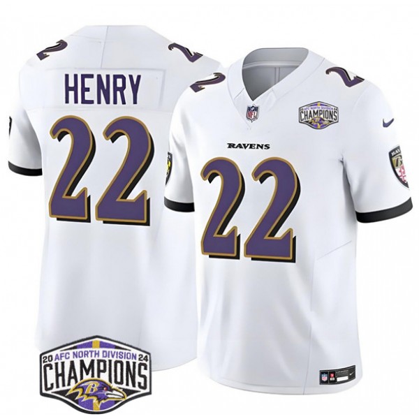 Baltimore Ravens #22 Derrick Henry White F.U.S.E. 2024 AFC North Division Champions Vapor Limited Jersey