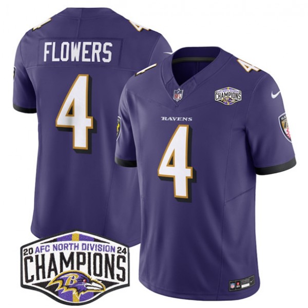 Baltimore Ravens #4 Zay Flowers Purple F.U.S.E. 2024 AFC North Division Champions Vapor Limited Jersey
